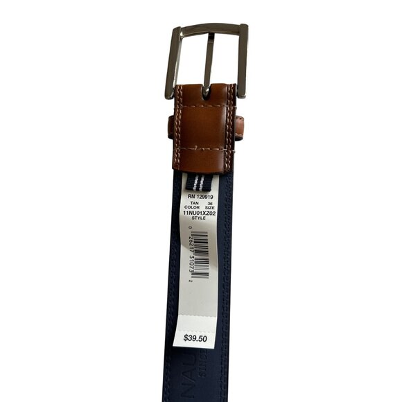 Nautica Mens Brown Leather Belt With Silver Buckle Size 36 Classic Preppy - Picture 3 of 8